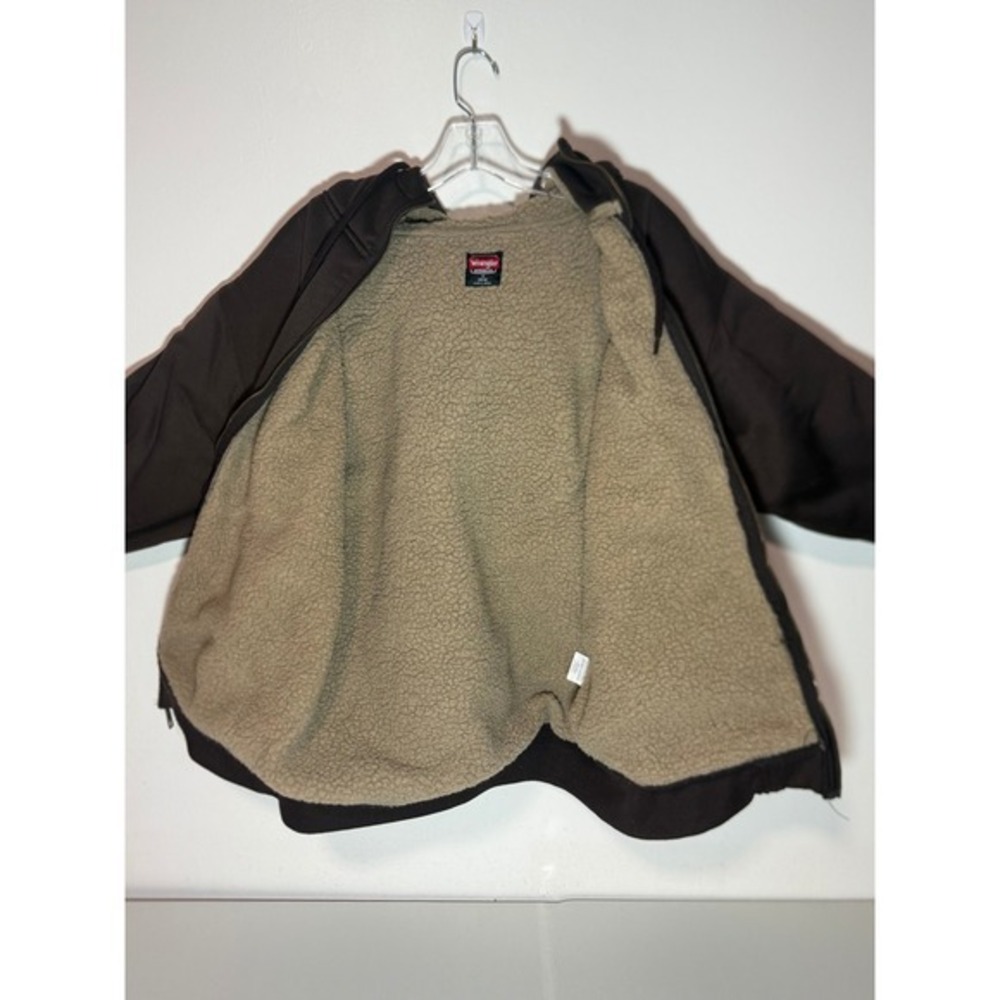 Wrangler Sherpa Lined‎ Hooded Jacket Brown Fleece Lined Zip Up Workwear Size M - Picture 3 of 11